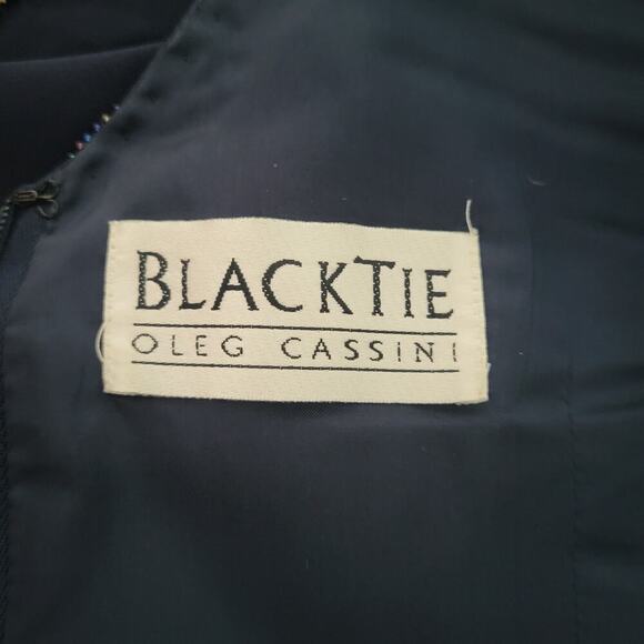 VTG Oleg Cassini Black Tie Beaded Gown Size 4 Navy Sleeveless Evening Formal 90s - Picture 9 of 15